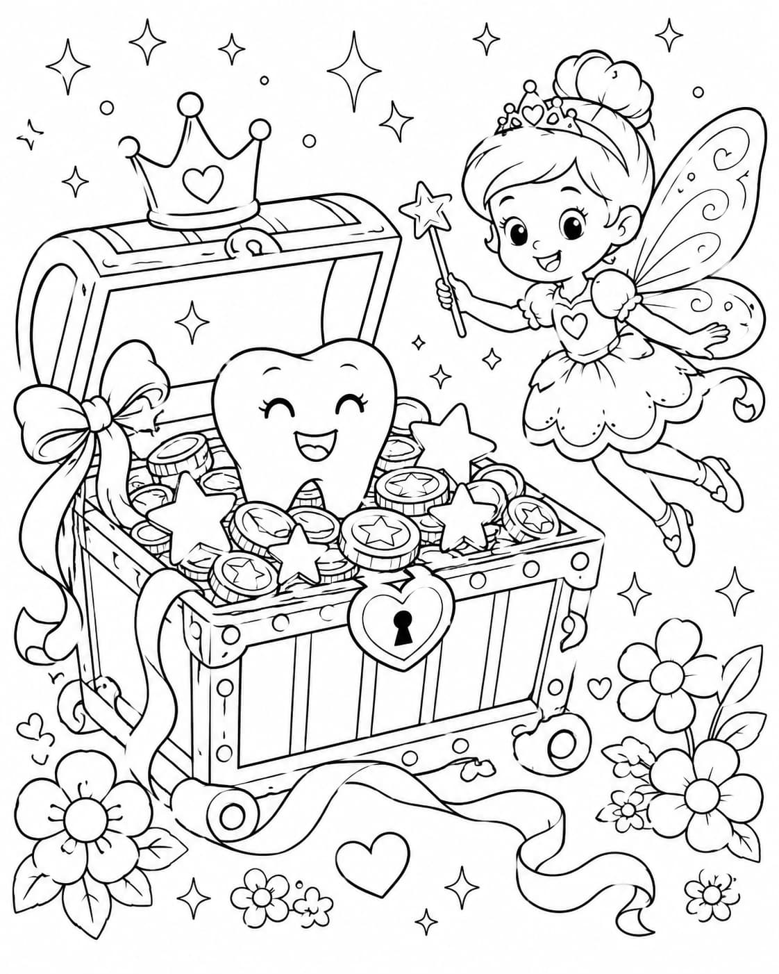 Zahnfee Motiv 7 als kostenloses Ausmalbild für Kinder